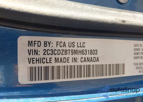 2021 Dodge Challenger R/T z USA, uszkodzony, nr VIN 2C3CDZBT9MH631803